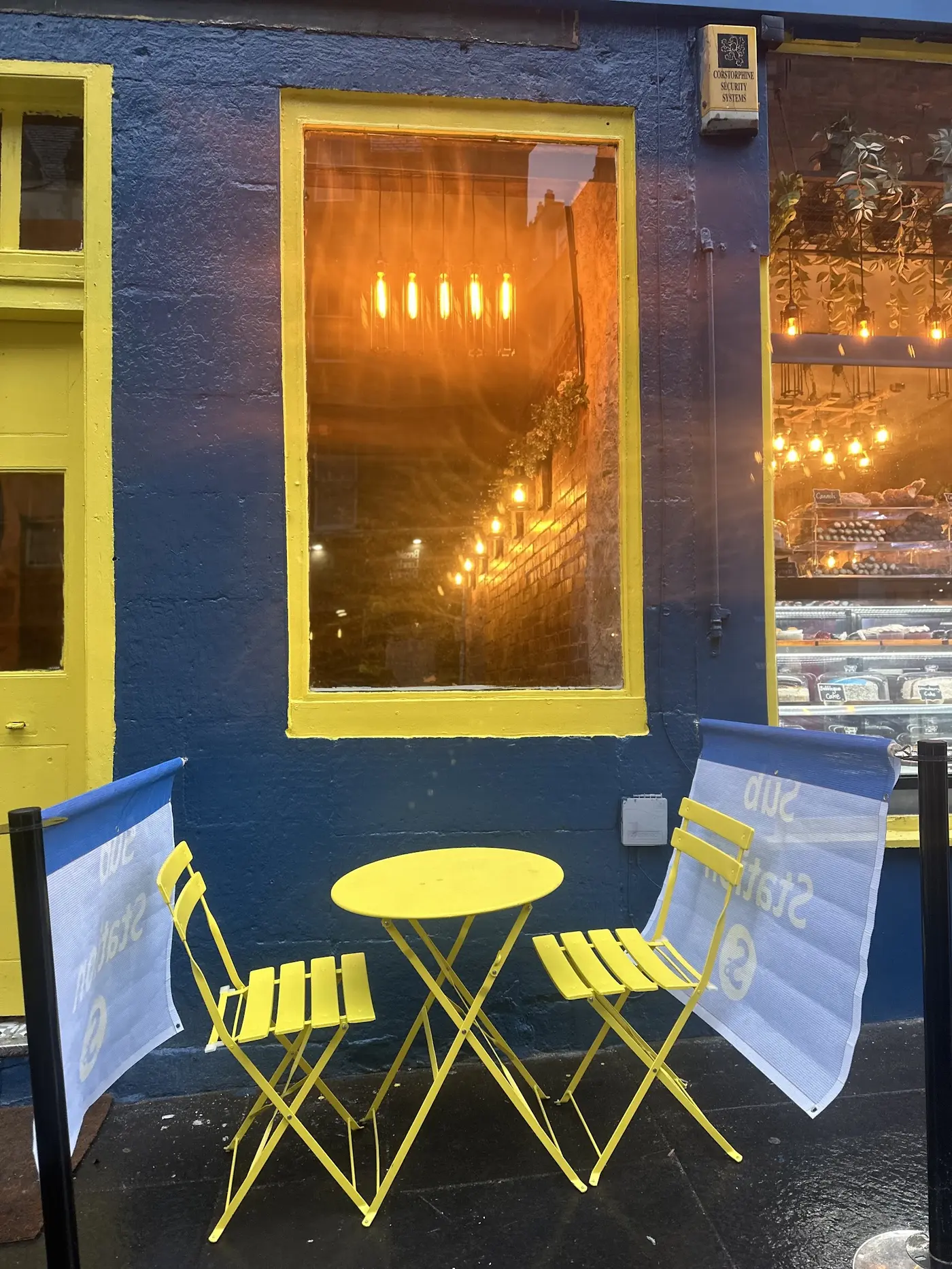 Sub Station Express blue and yellow shopfront on St Mary's Street, Edinburgh